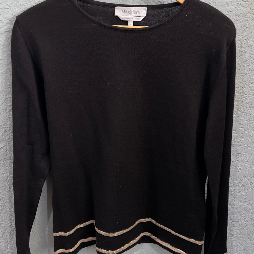 MaxMara Black Sweater with Cream Trim